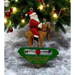 Vintage Santa Claus Weathervane Christmas Ornament Riding Reindeer Spins 1991